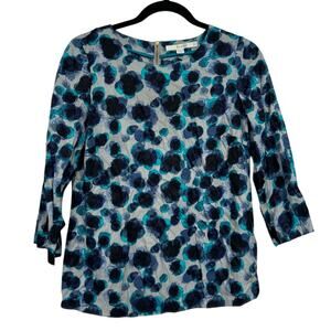 Boden Blue Silk Blend Spotted 3/4 Sleeve Blouse Women’s 4 Shirt Top Casual
